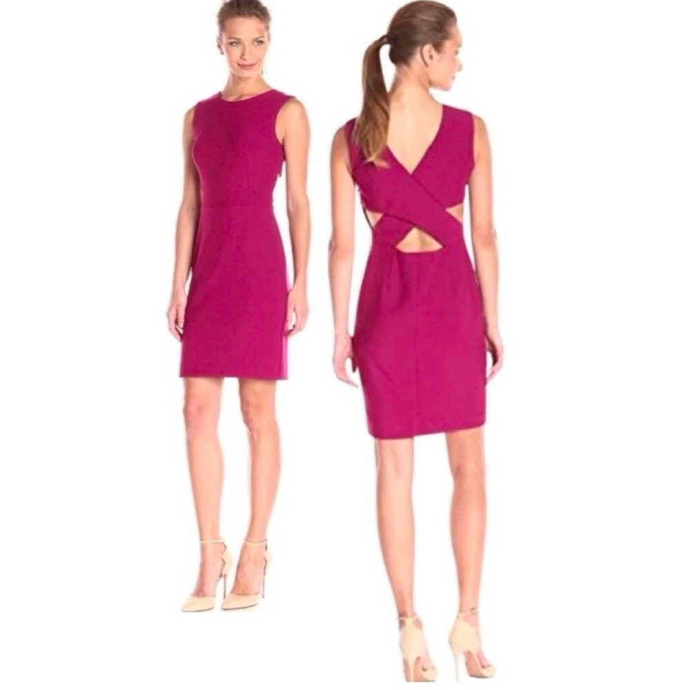 NWOT! Nicole Miller Cutout Cross Back Fuchsia Pink Purple Sleeveless Dress Sz 8